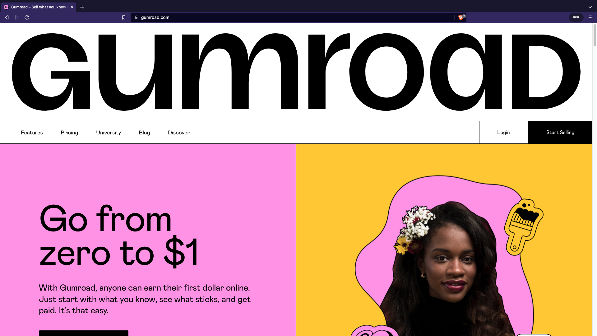 A screenshot of the gumroad landing page